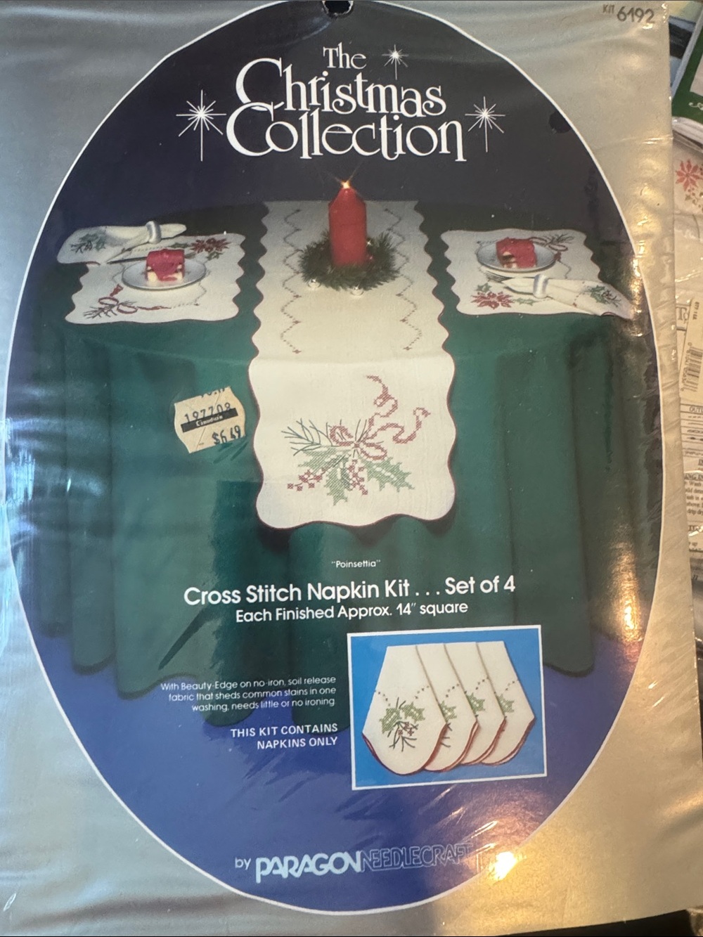 The Christmas Collection Poinsettia Cross Stitch Napkin Kit - White